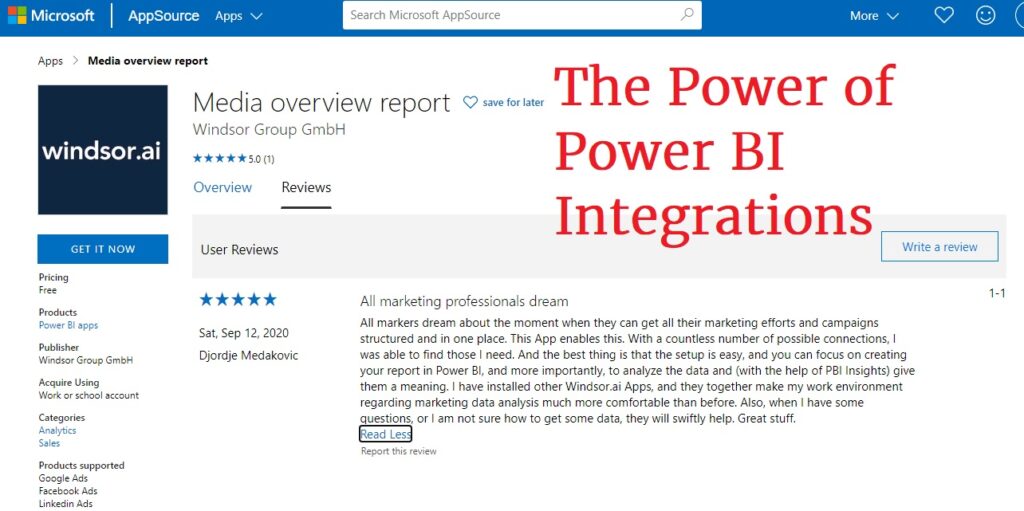 Microsoft AppSource for Power BI Web Apps
